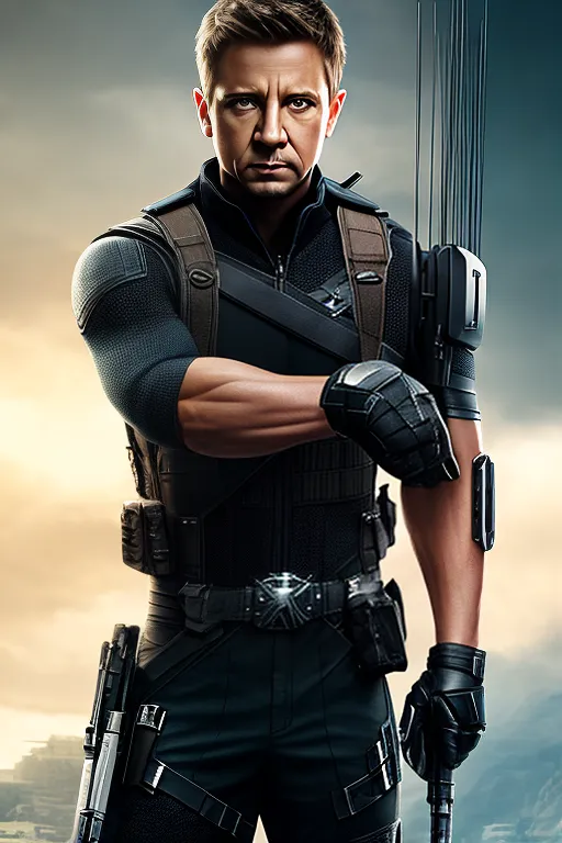a man with a gun standing in front of a city