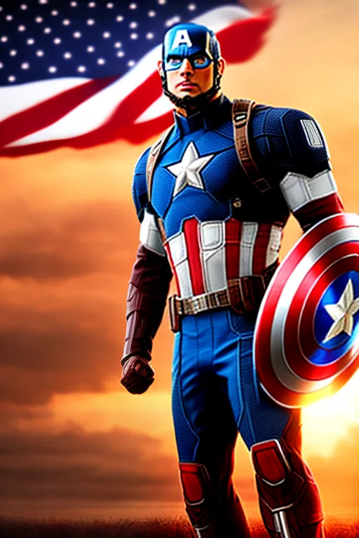 a man in a captain america costume standing in front of an american flag