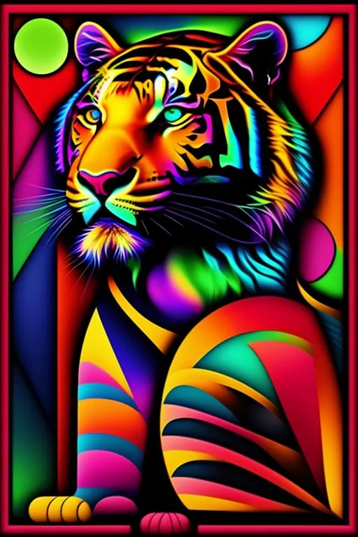 a painting of a tiger on a colorful background