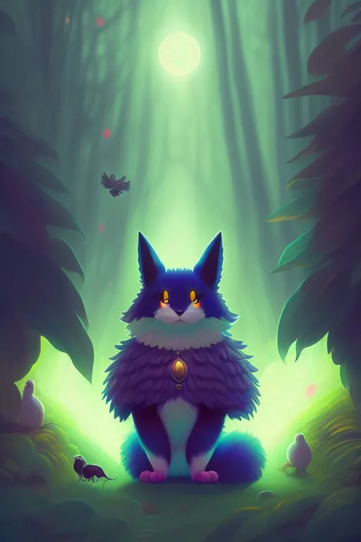 a cat sitting in the middle of a forest