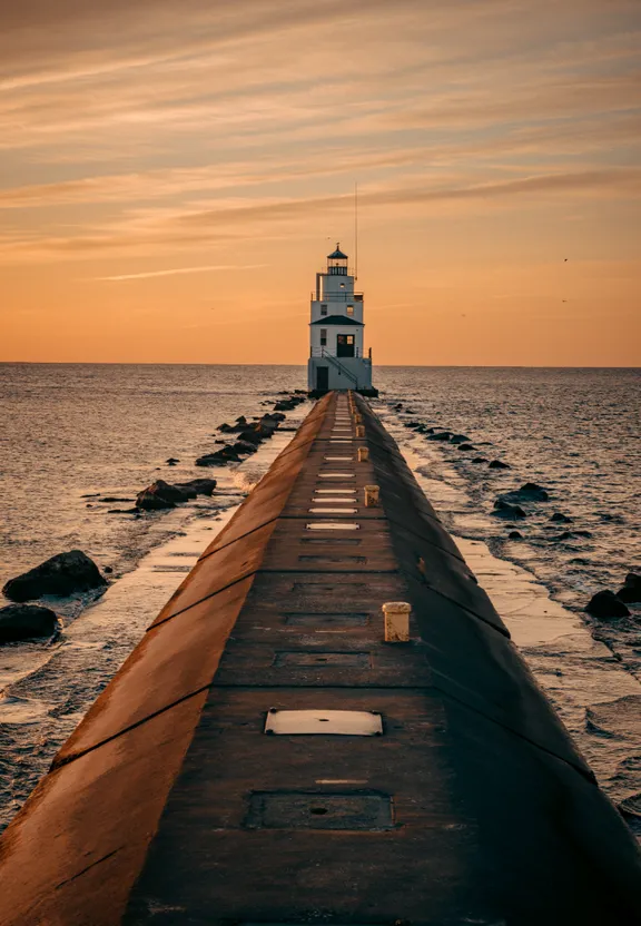 a light house sitting on the end of a pier