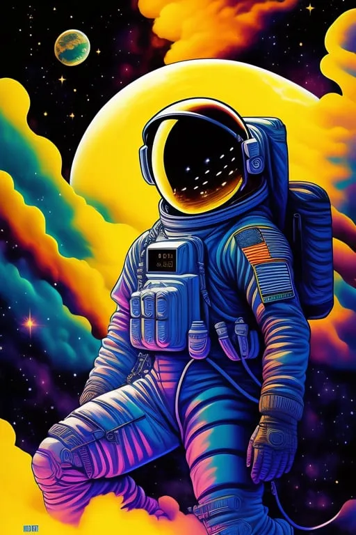 a painting of an astronaut sitting on the moon