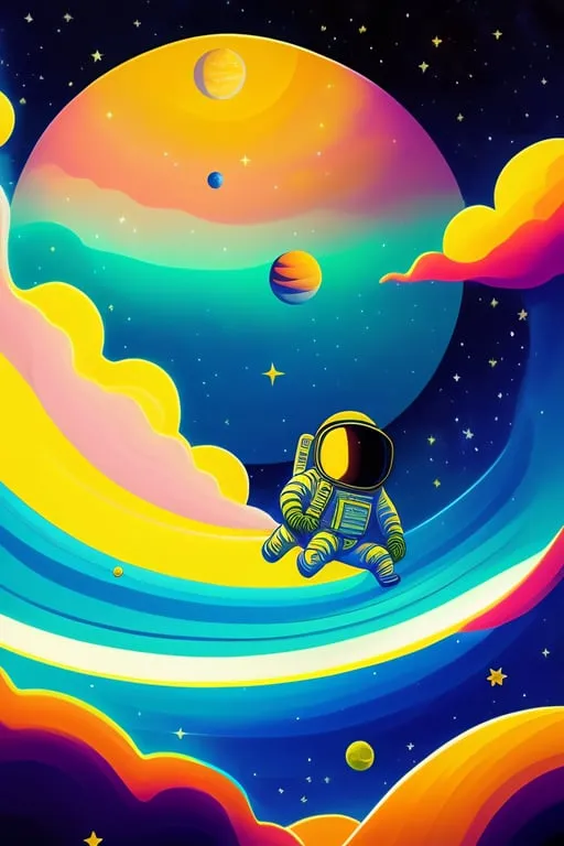 a painting of an astronaut floating in space