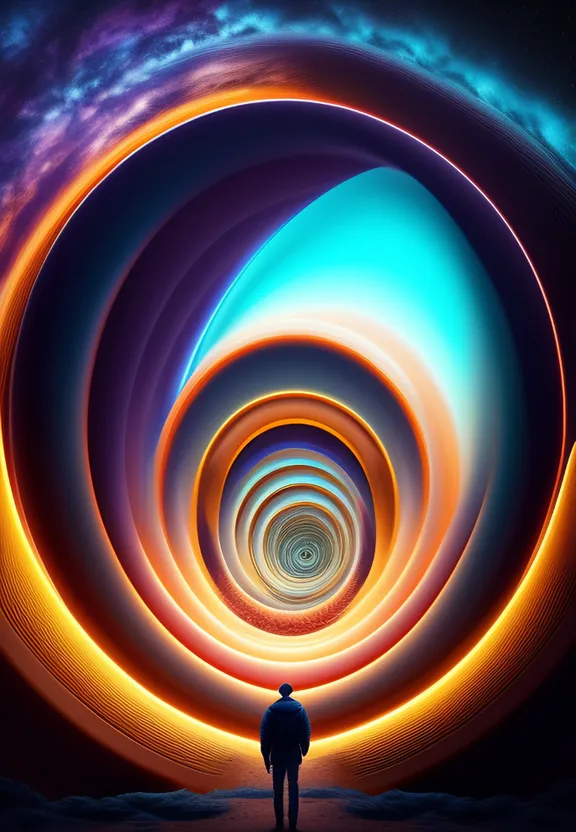 a man standing in front of a colorful swirl