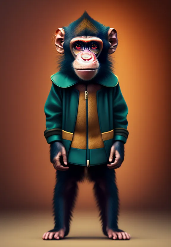 a monkey wearing a green jacket with a hoodie on