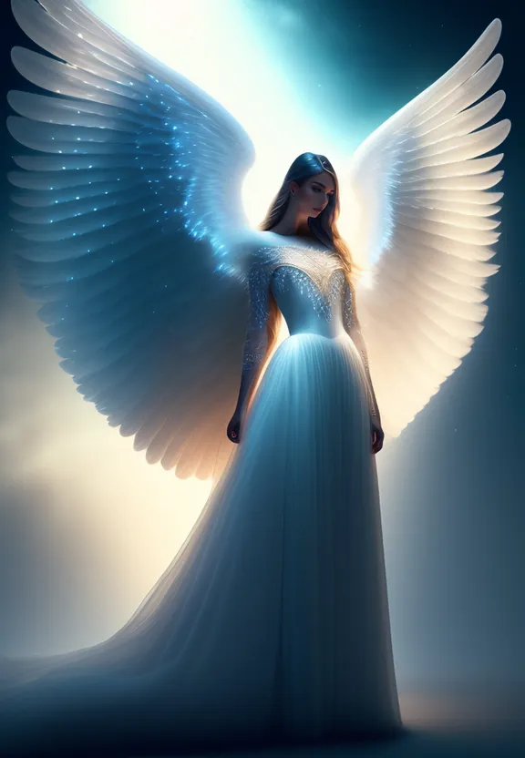 a woman in a white dress with wings