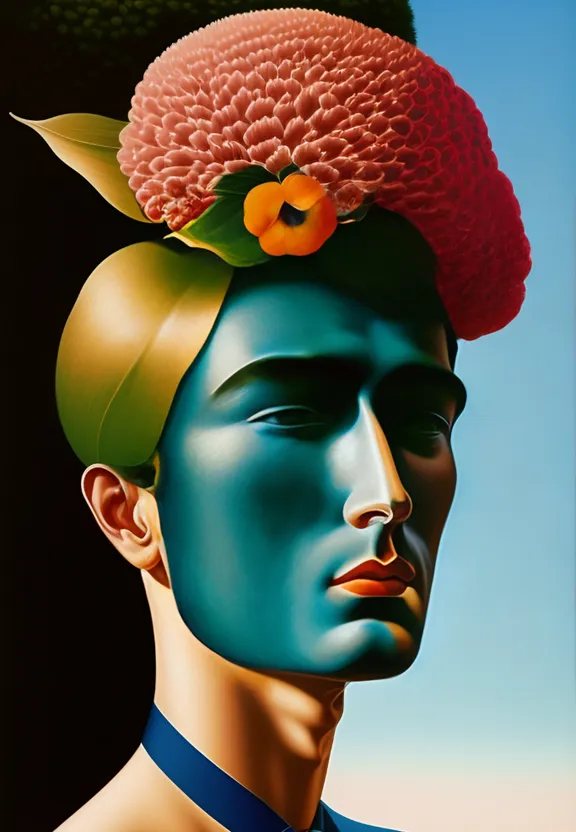 a painting of a man with a flower on his head