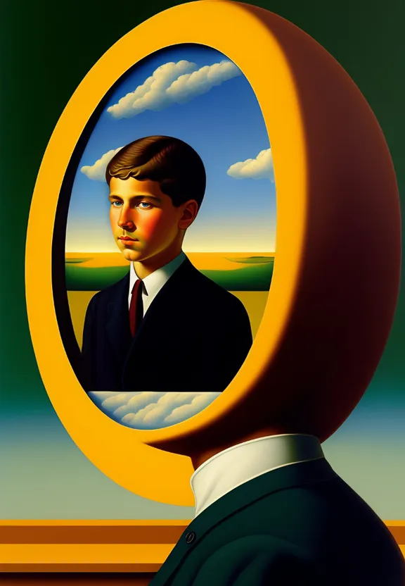 a painting of a man looking in a mirror