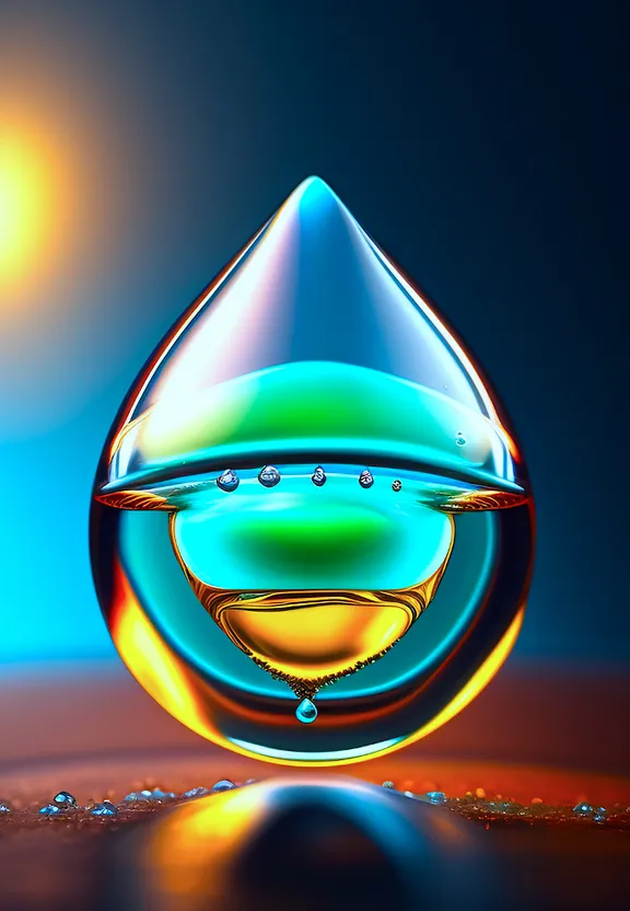 a drop of water with a blue and yellow background