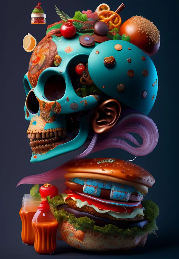 a skull made out of a hamburger and a sandwich