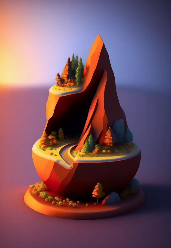 a 3d model of a mountain with trees on it