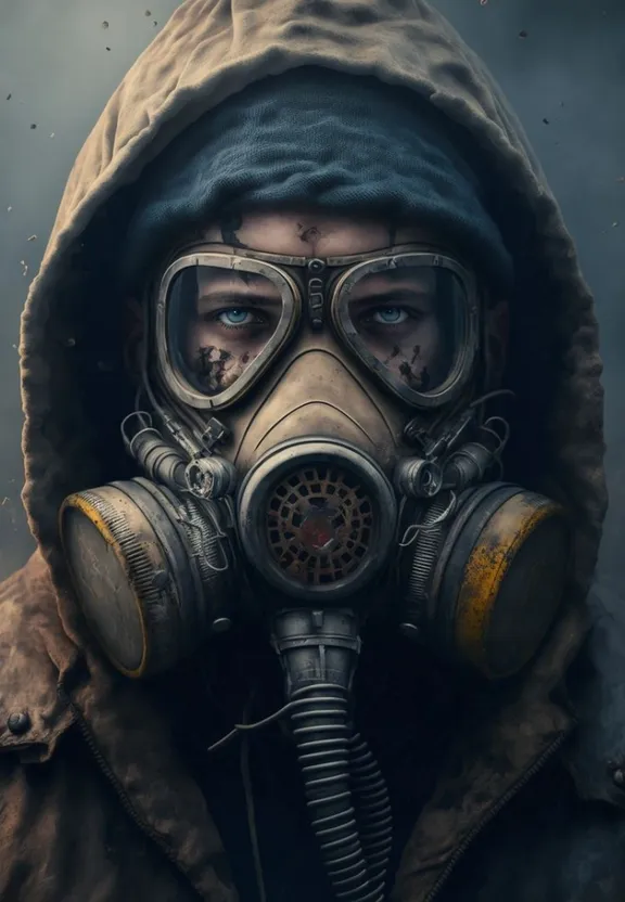 a man wearing a gas mask and a hood