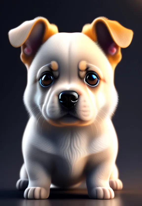 a white and brown dog sitting on top of a floor