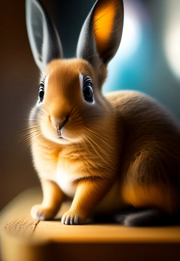 a small rabbit sitting on top of a wooden table