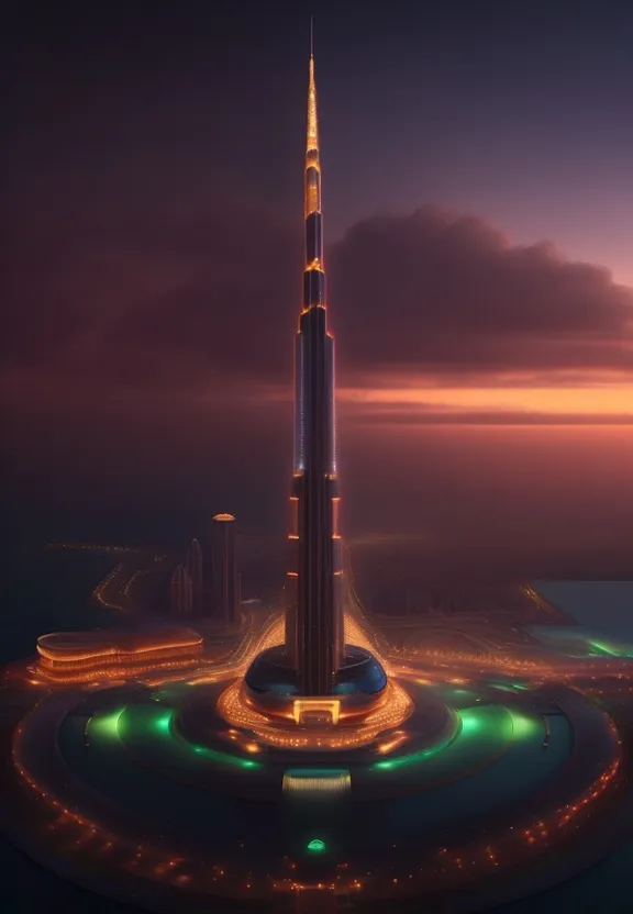 a futuristic city with a tall tower in the middle of it