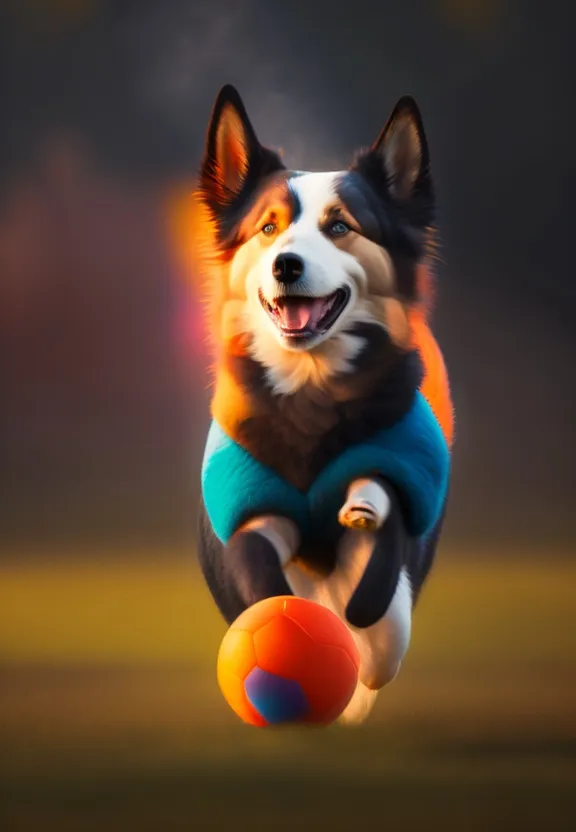 a dog that is jumping in the air with a ball