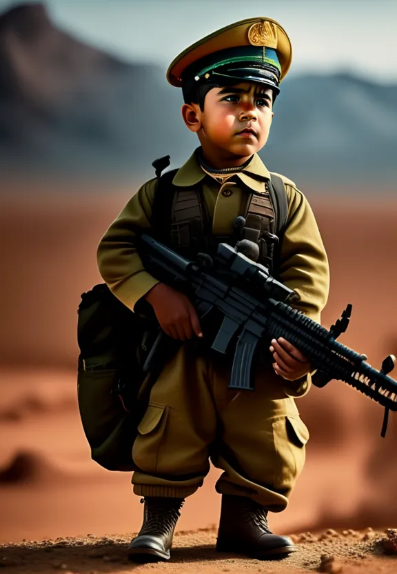 a painting of a boy in uniform holding a rifle