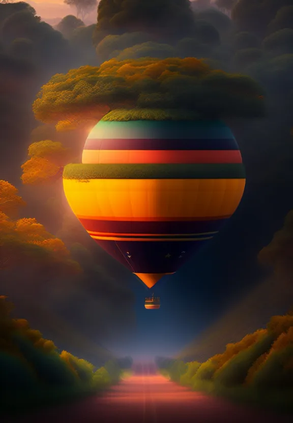 a hot air balloon flying through a cloudy sky