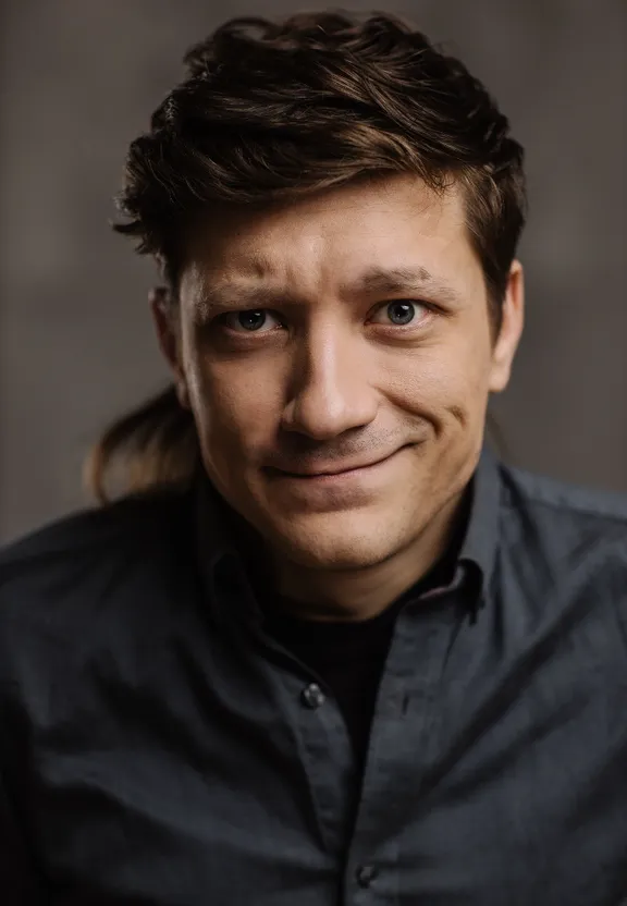 a close up of a person wearing a black shirt