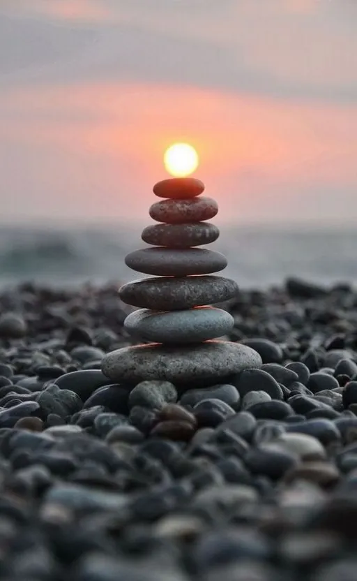 a stack of rocks sitting on top of a beach