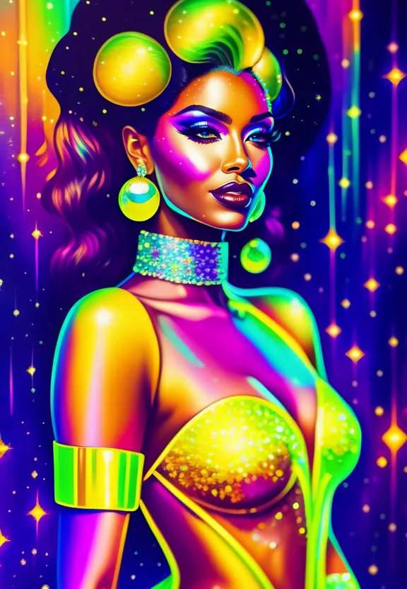 a painting of a woman in neon colors