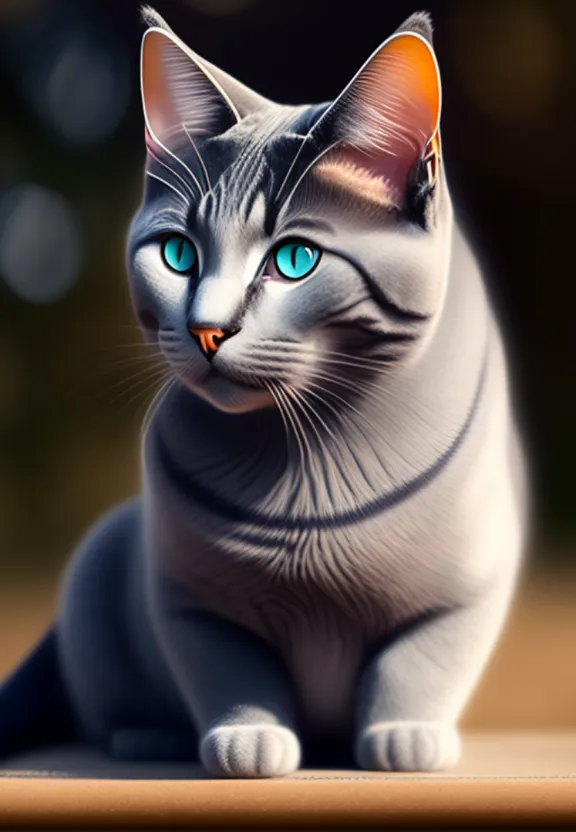 a cat with blue eyes sitting on a table