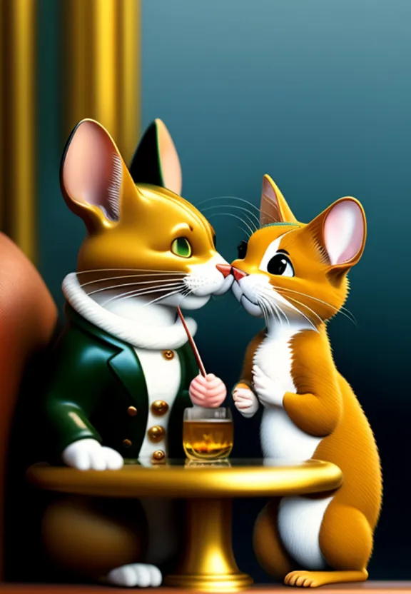 a couple of cats sitting next to each other on a table