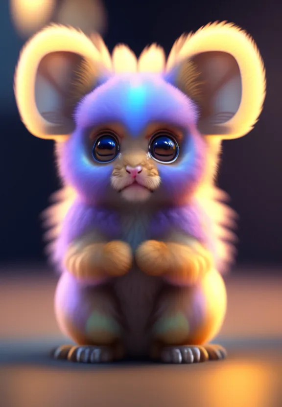 a small purple and blue animal sitting on top of a table