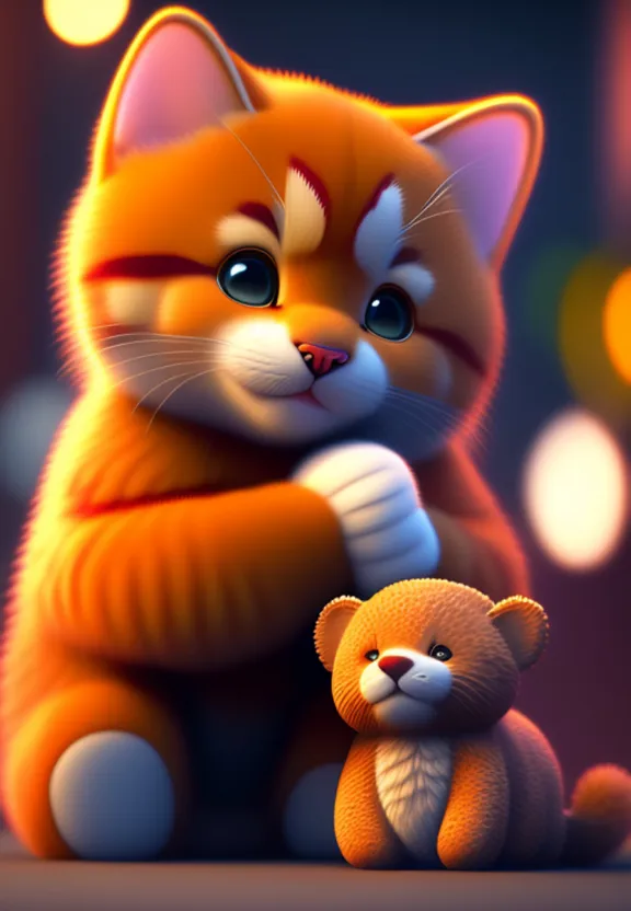 a cat sitting next to a teddy bear