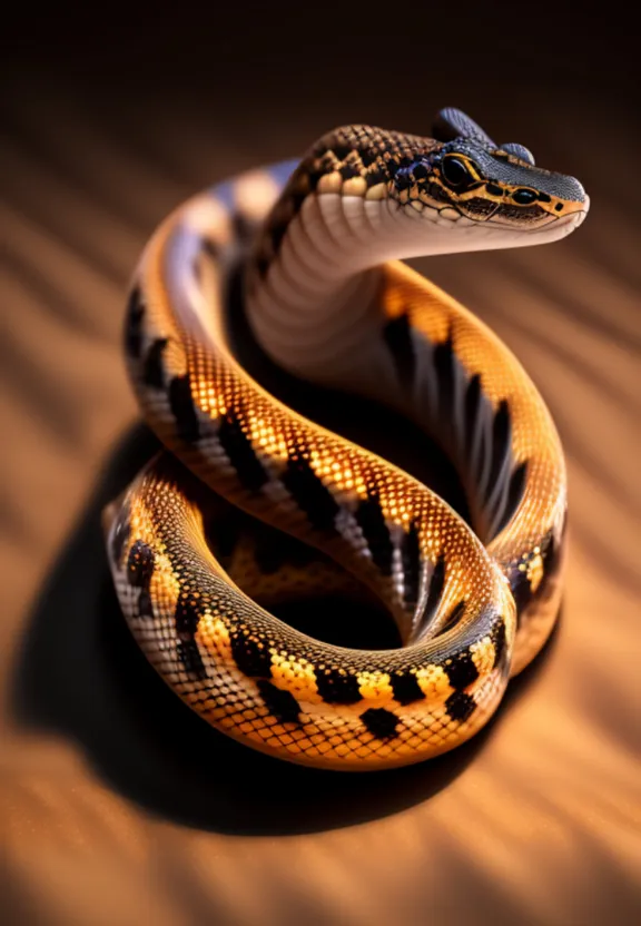a close up of a snake on a table