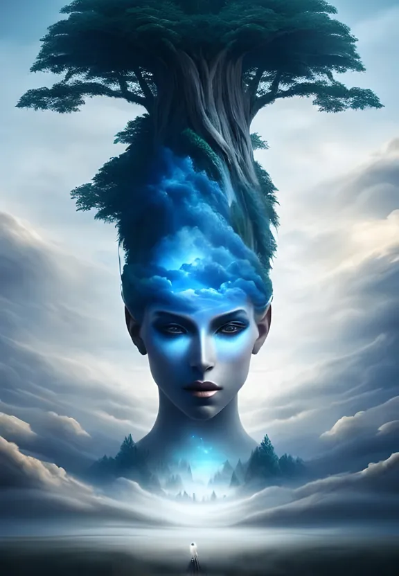 a woman's head with a tree growing out of it