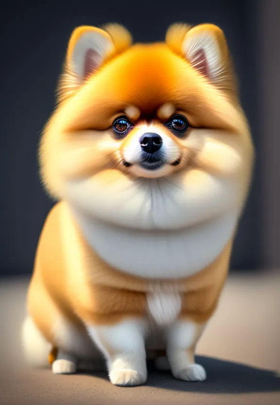 a brown and white dog sitting on top of a floor
