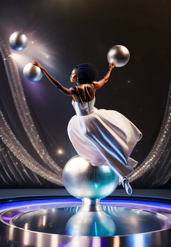 a woman in a white dress is balancing on a ball