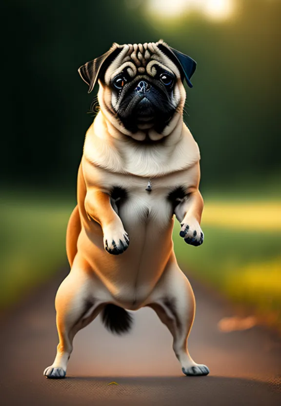 a dog standing on its hind legs on a road