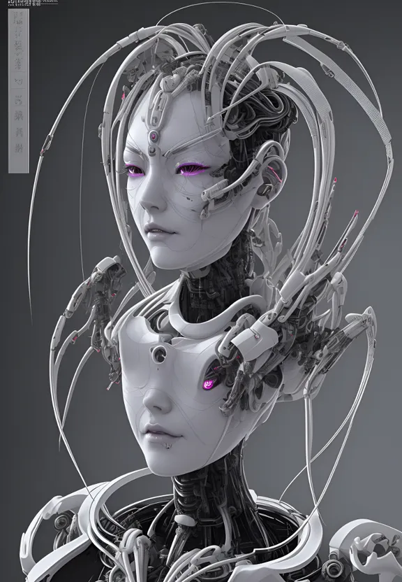 a futuristic woman with purple eyes and headphones