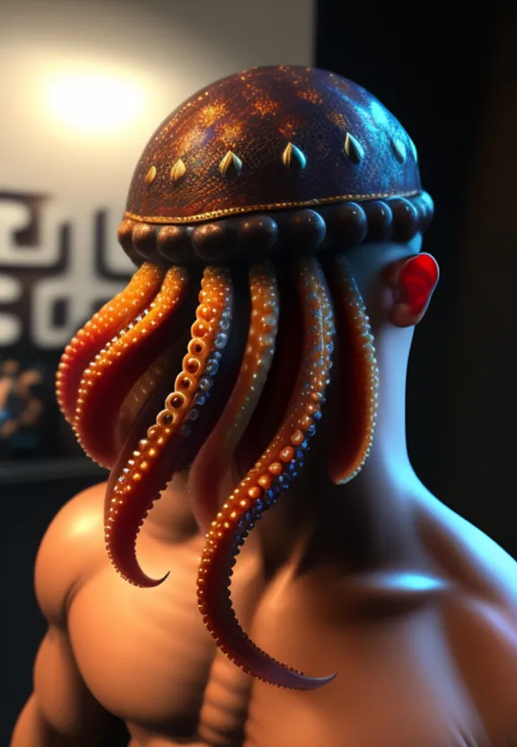 a close up of a person with an octopus head
