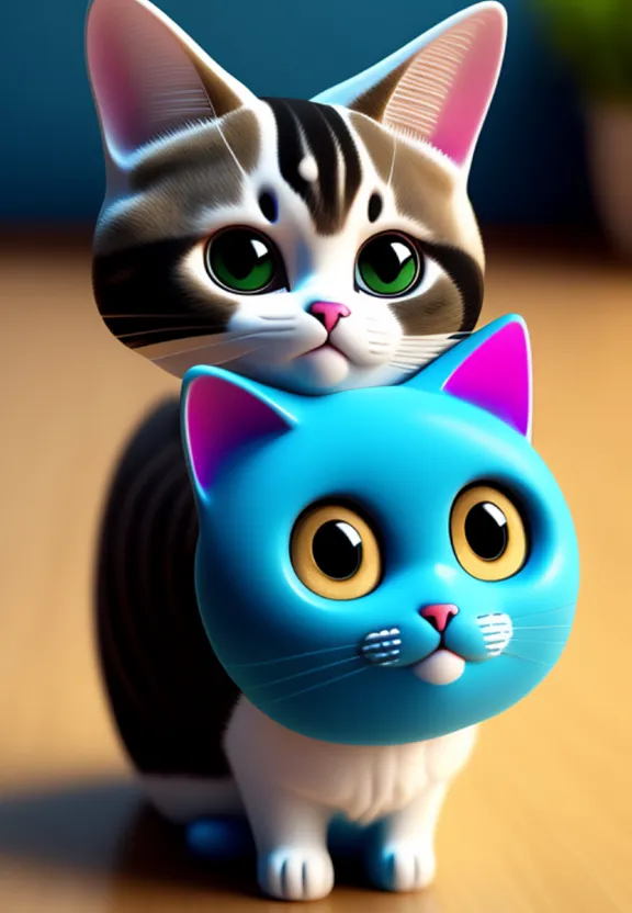 a cat and a cat toy sitting on a table