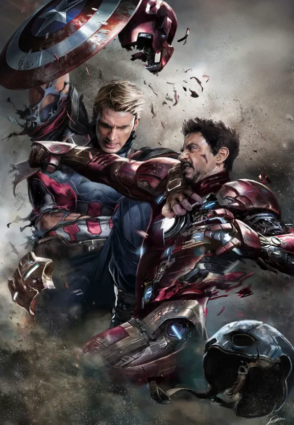 the avengers movie poster with two men fighting