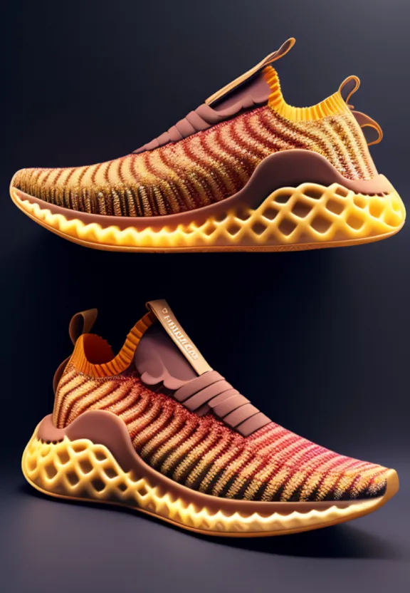 a pair of shoes with yellow and red stripes