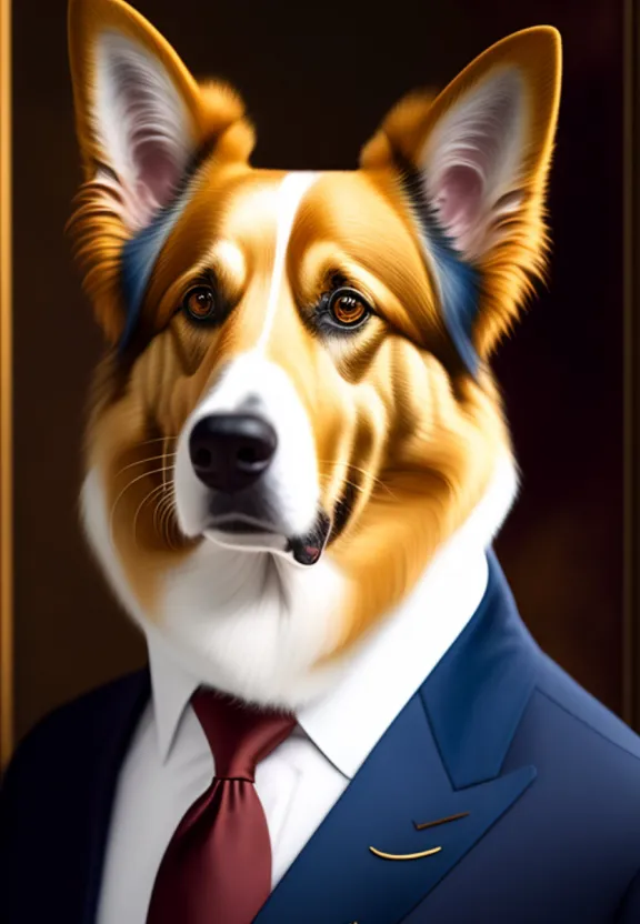 a painting of a dog wearing a suit and tie