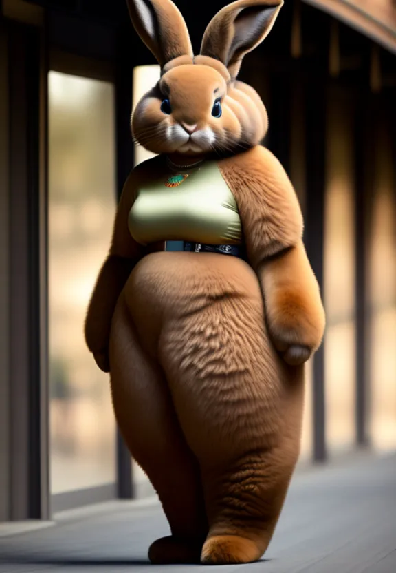 a large rabbit is walking down the street