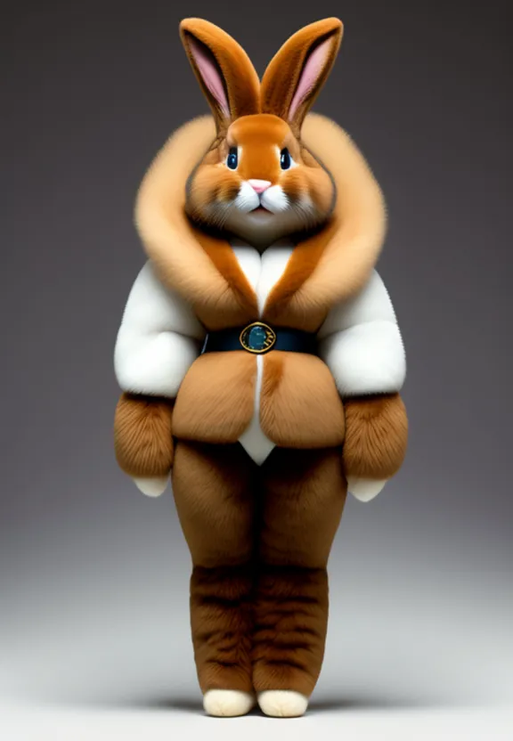 a brown and white rabbit with a white shirt