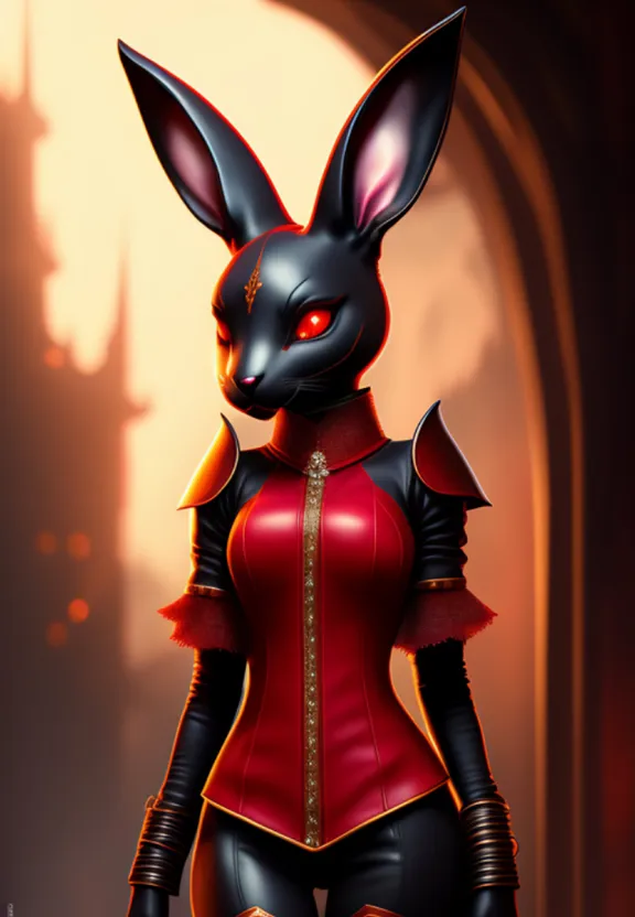 a woman in a red and black outfit