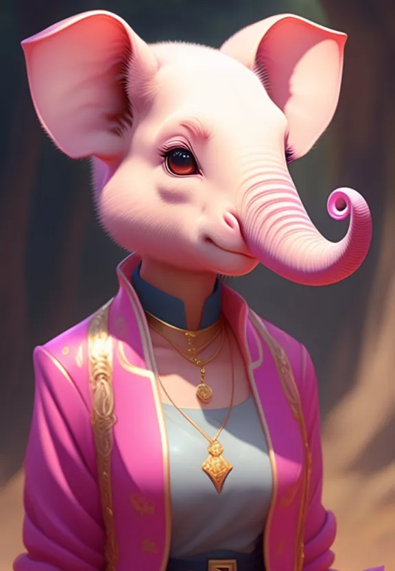 an elephant wearing a pink outfit and a gold necklace