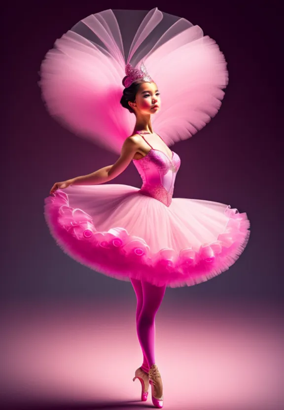 a ballerina in a pink tutu with a pink umbrella