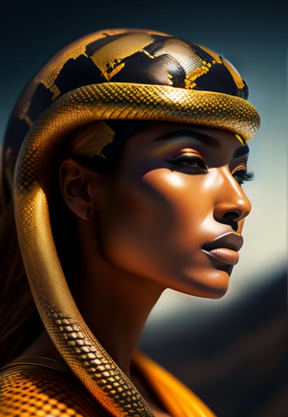 a woman with a snake on her head