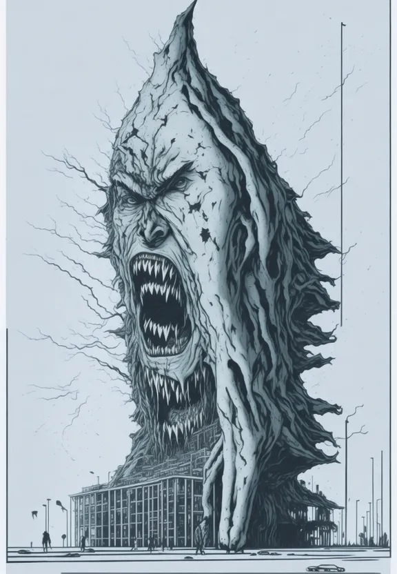 a drawing of a monster with its mouth open