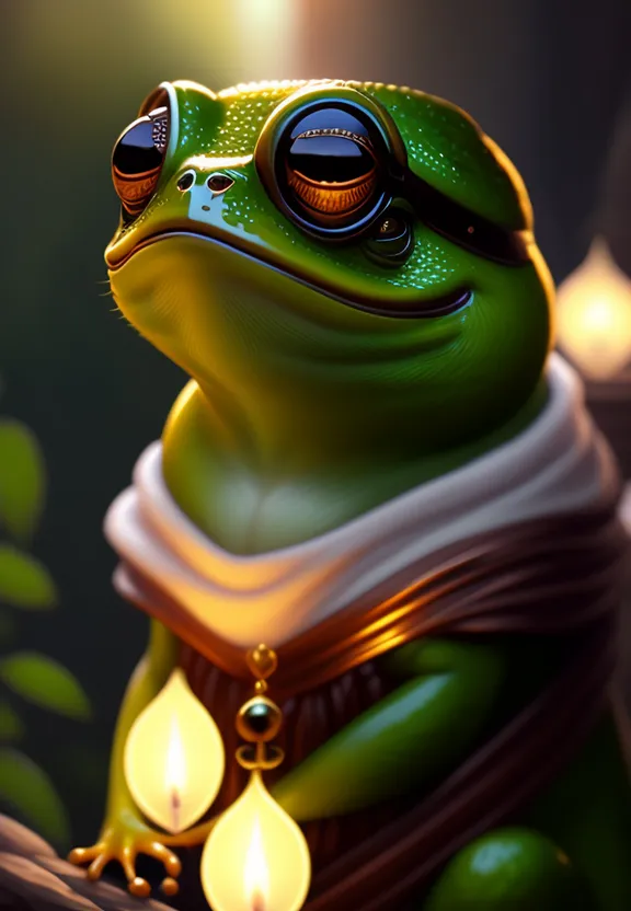 a green frog with a scarf around its neck