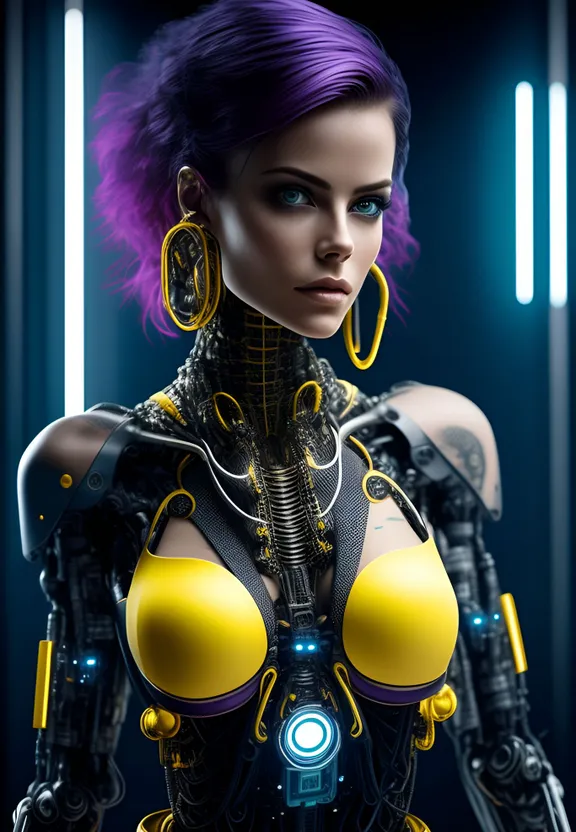 purple, yellow, fashion design, electric blue, cg artwork, event, machine, fictional character, eyelash, flash photography