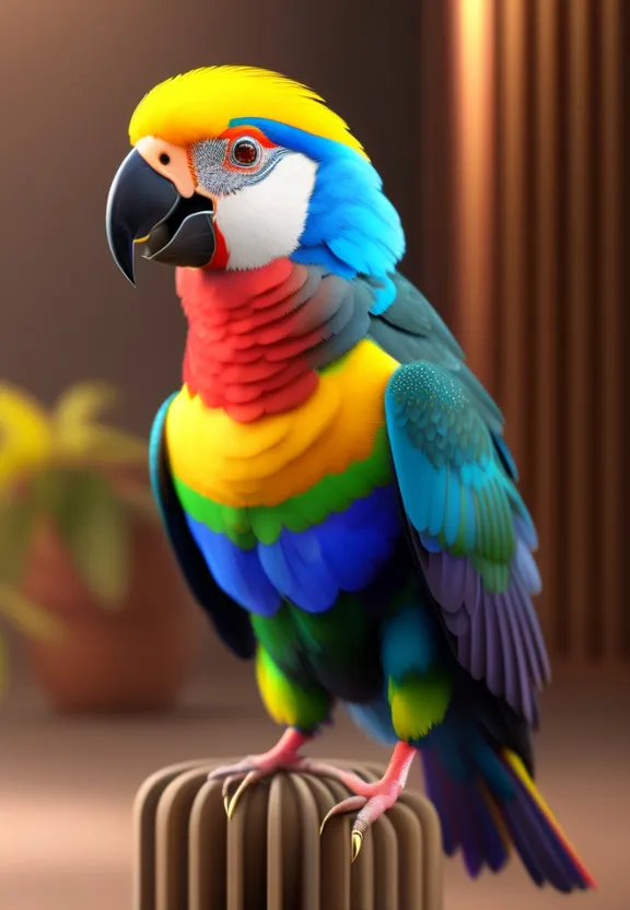 a colorful parrot sitting on top of a wooden stand